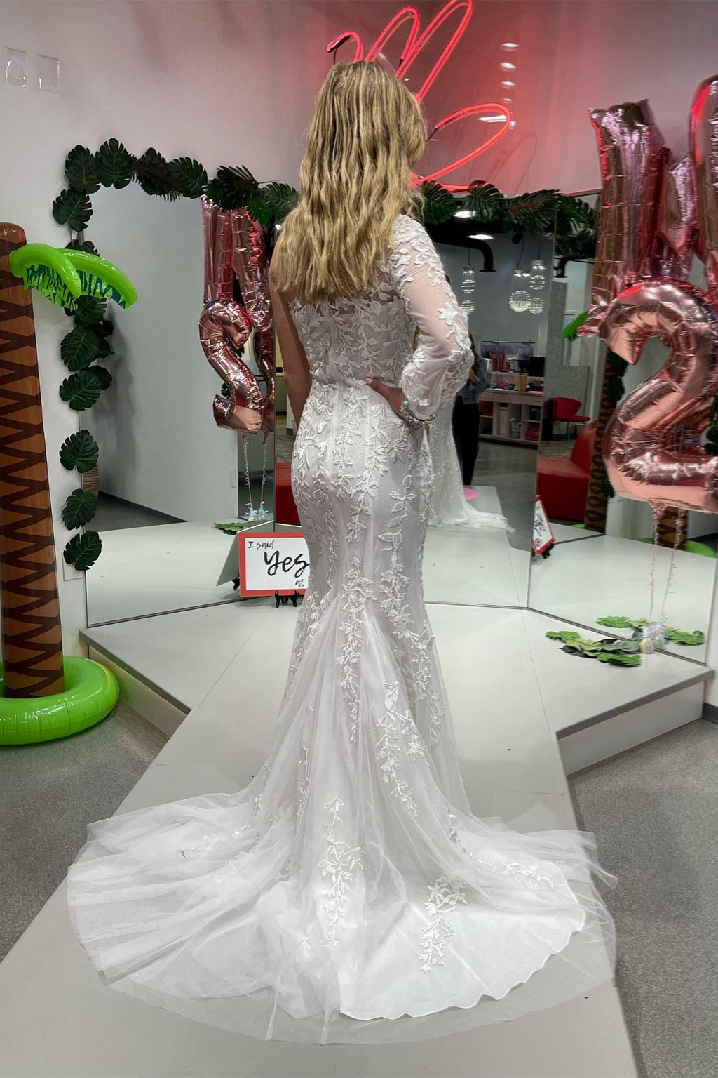 Stylish Mermaid One Shoulder Long Sleeve Lace Prom Dress BM bride