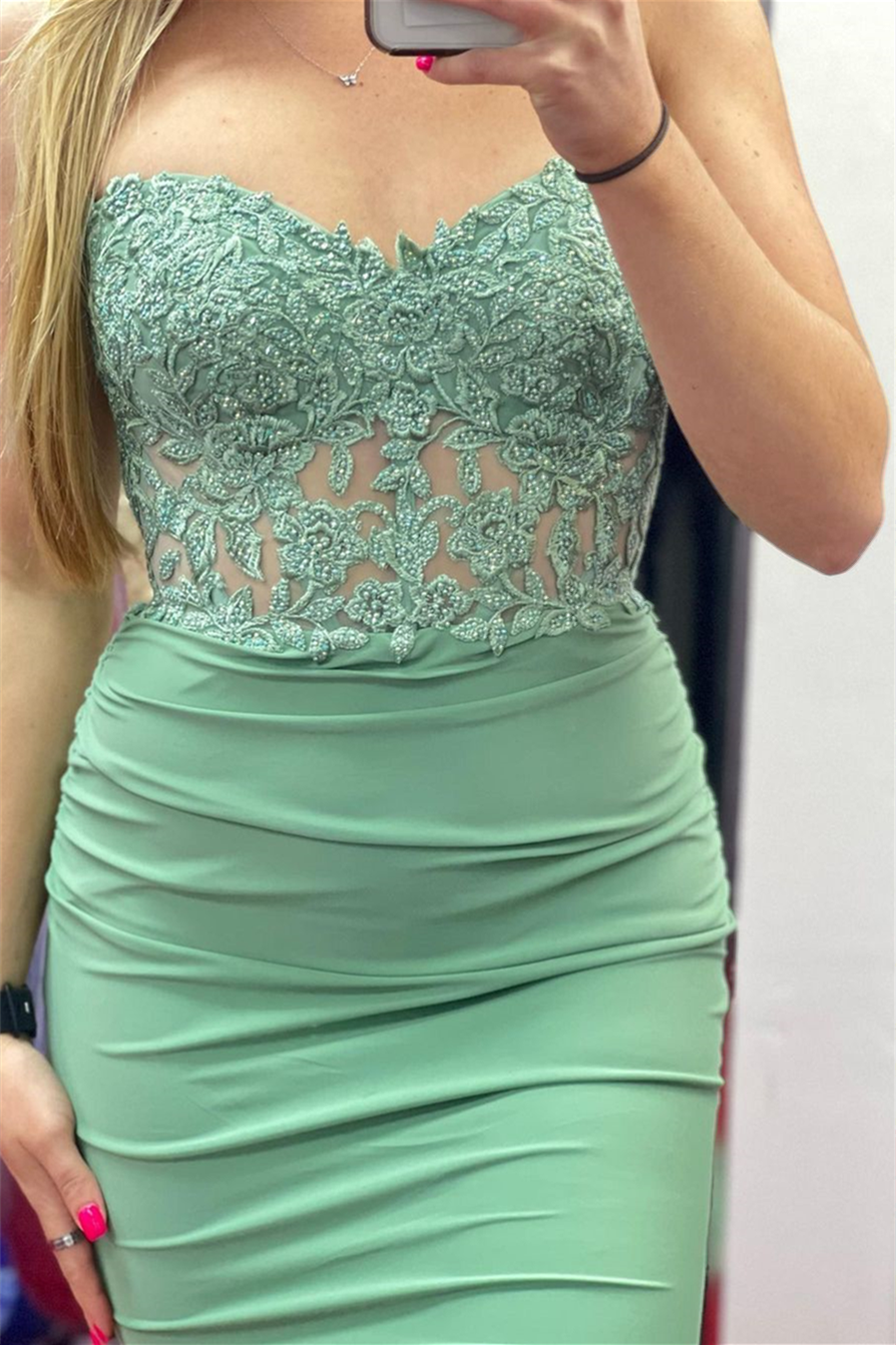 Exquisite Mermaid Strapless Appliques Satin Long Prom Dress BM bride
