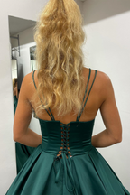 Stylish A-line Hunter Green V-Neck Satin Long Prom Dress BM bride