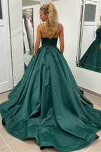 Stylish A-line Hunter Green V-Neck Satin Long Prom Dress BM bride