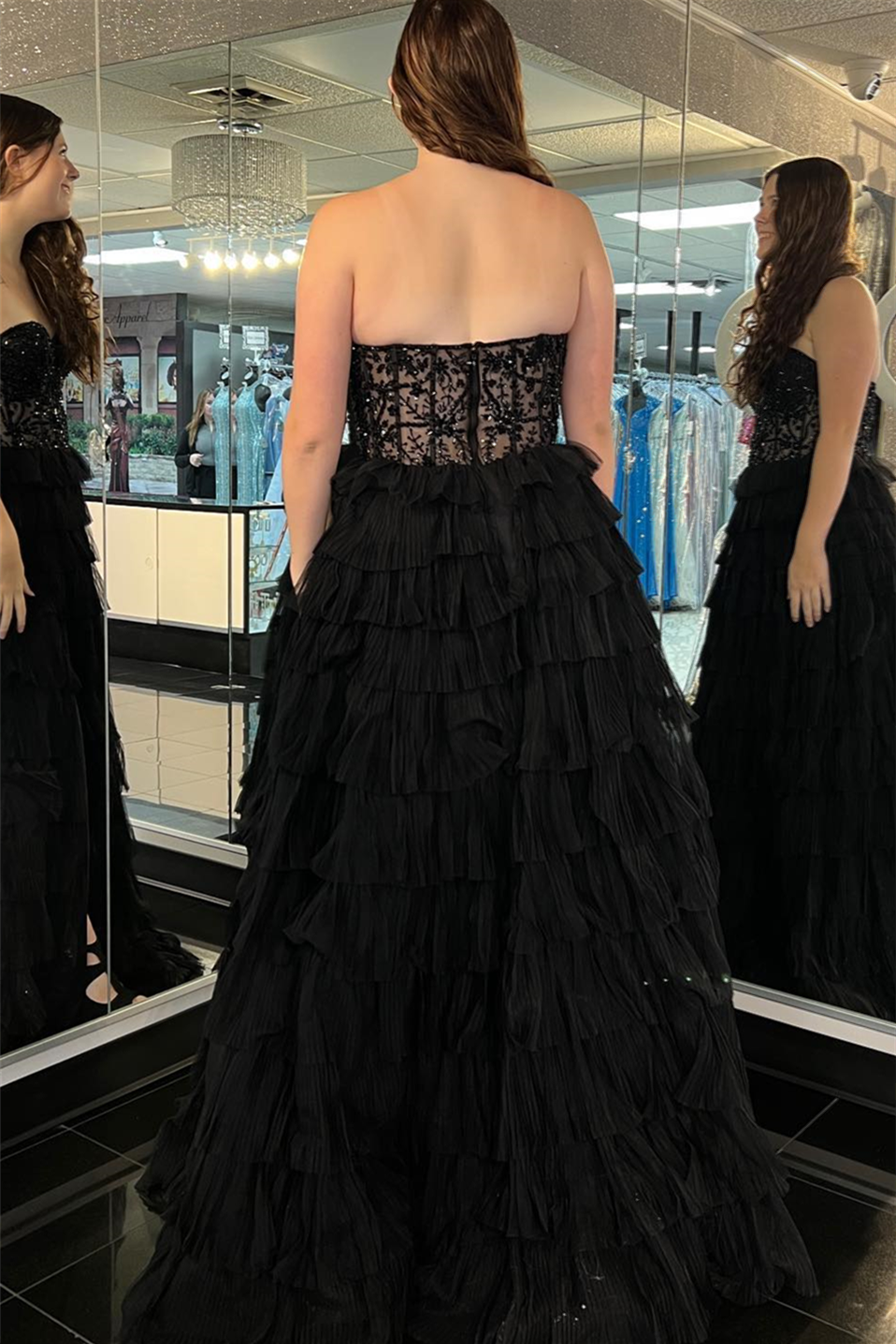 Delightful A-Line Strapless Tulle Long Prom Dress with Slit BM bride