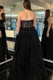 Delightful A-Line Strapless Tulle Long Prom Dress with Slit BM bride