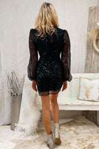 Radiant Long Sleeves V-Neck Sheath Sequins Homecoming Dress BM bride