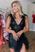 Simple Sheath V-Neck Sequins Homecoming Dress with Slit BM bride
