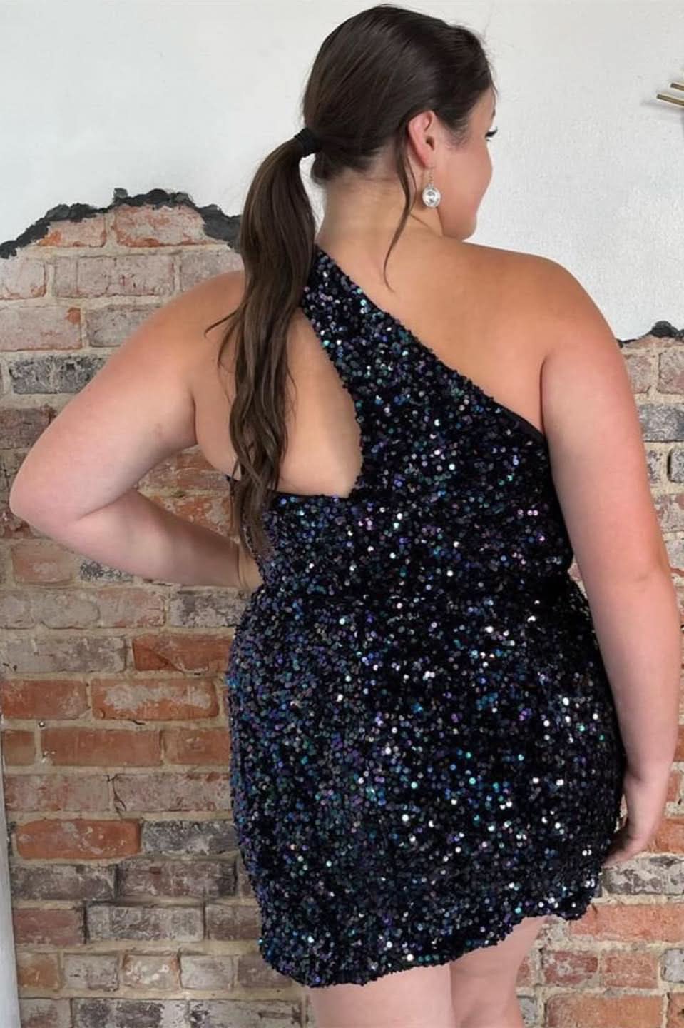 Exquisite Sheath Asymmetrical One Shoulder Sequins Homecoming Dress BM bride