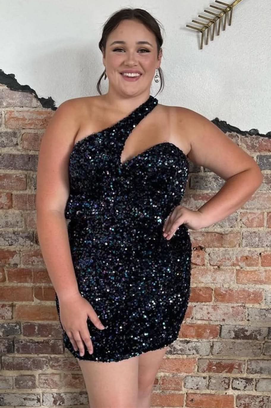 Exquisite Sheath Asymmetrical One Shoulder Sequins Homecoming Dress BM bride