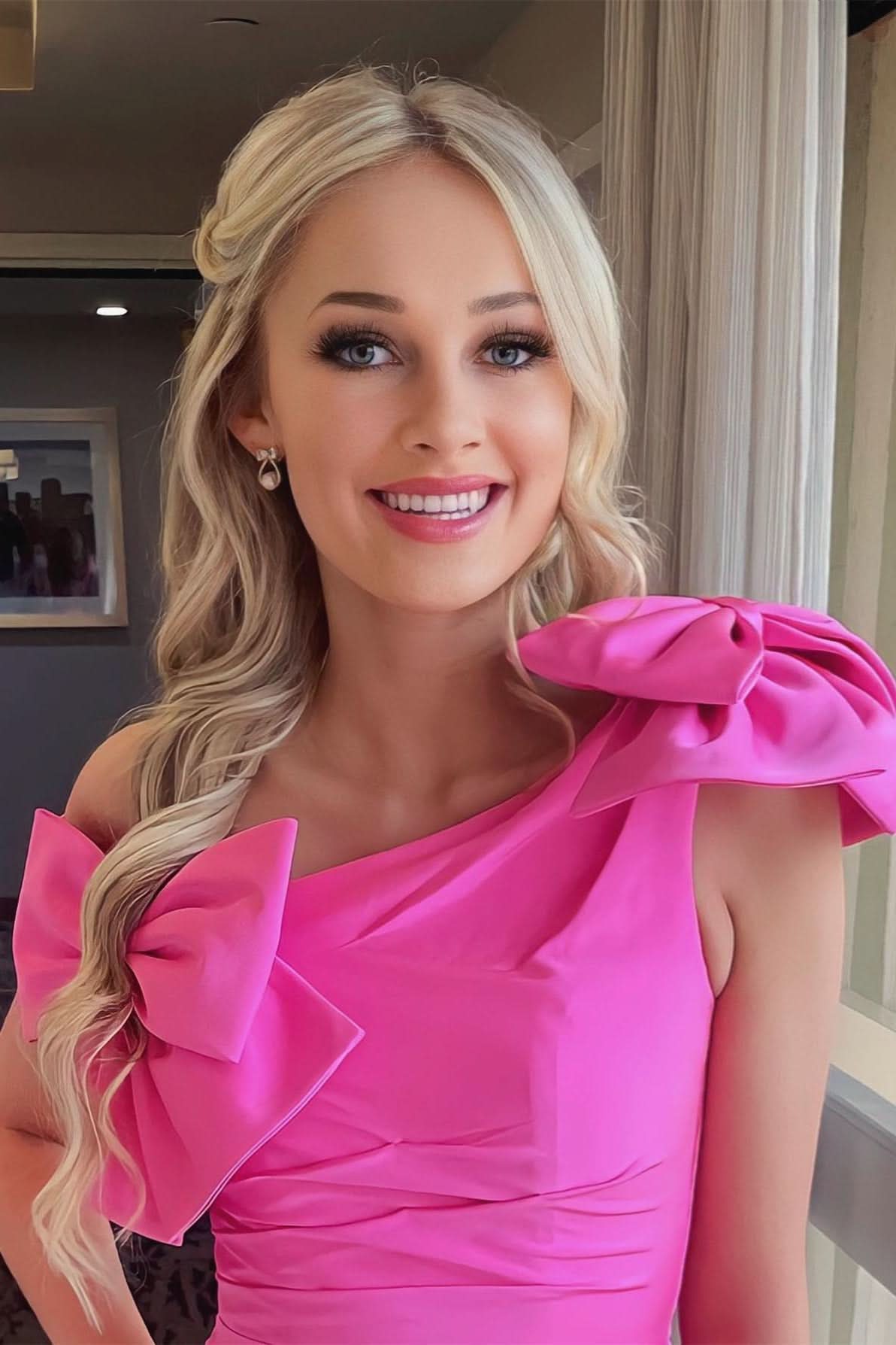 Noelle |Hot Pink One Shoulder Sheath Homecoming Dress with Bows BM bride