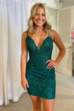 Elegant Deep V Neck Sheath Appliques Homecoming Dress BM bride
