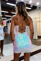 Captivating Deep V Neck Sequins Bodycon Homecoming Dress BM bride
