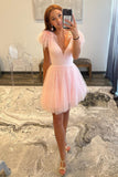 Exquisite Deep V Neck Tulle Homecoming Dress with Dramatic Feathers BM bride