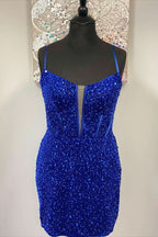 Charming White A-Line One Shoulder Navy Tiered Lace Short Homecoming Dress BM bride