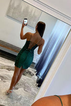Chic V-Neck Beaded Satin Sheath Homecoming Dress with Appliques BM bride