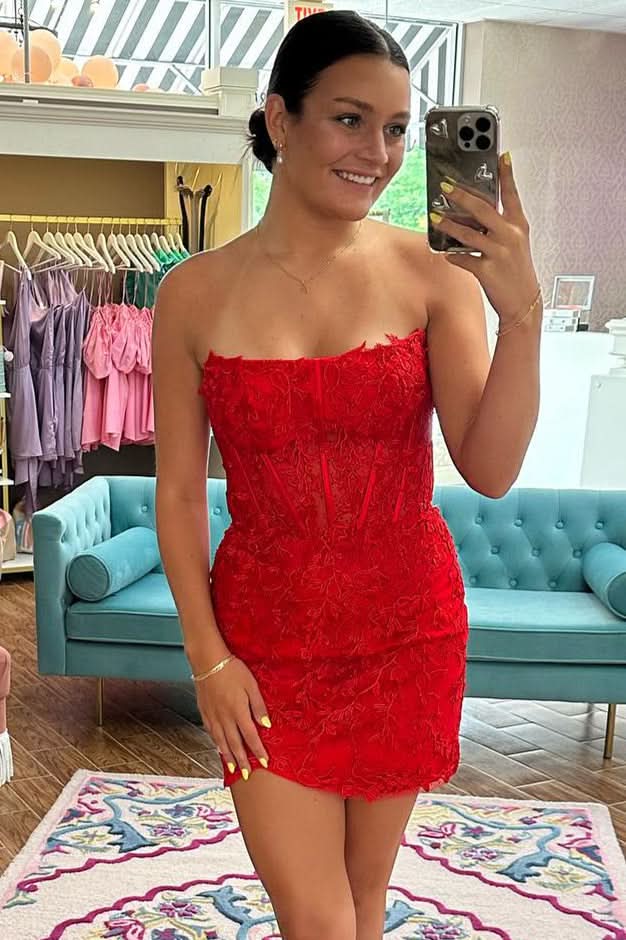 Strapless Corset Lace Sheath Homecoming Dress BM bride