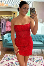 Strapless Corset Lace Sheath Homecoming Dress BM bride