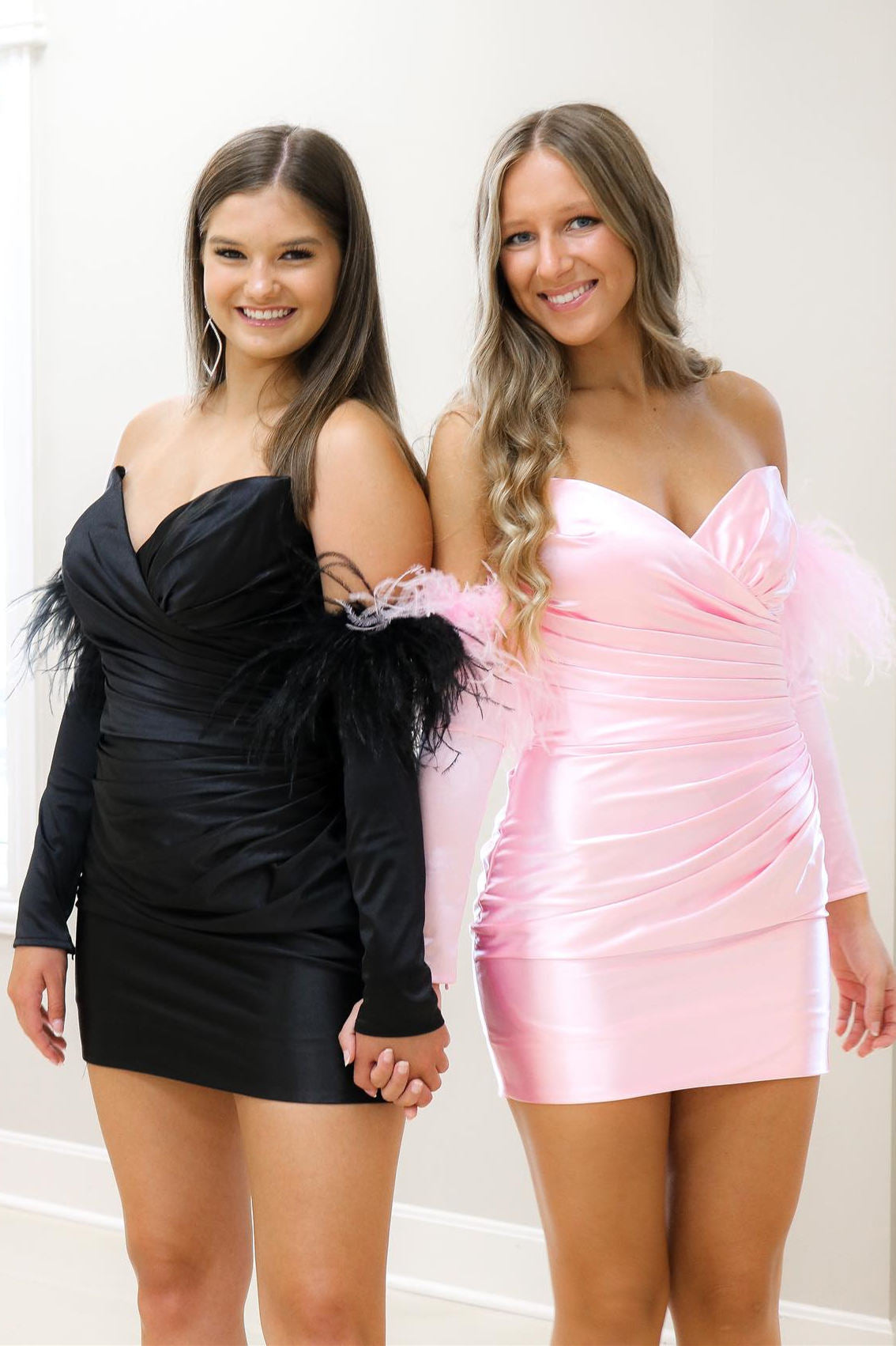 Rosalyn |Sheath Satin Strapless Homecoming Dress with Long Sleeves BM bride