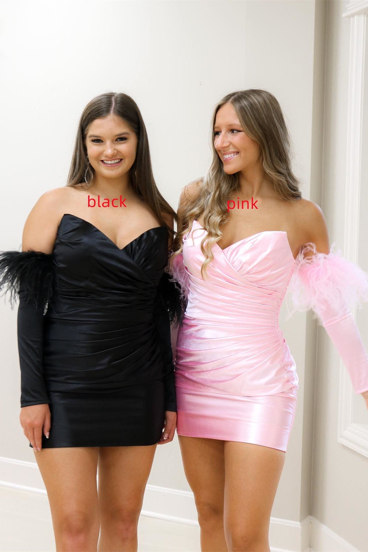 Rosalyn |Sheath Satin Strapless Homecoming Dress with Long Sleeves BM bride