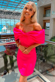 Stylish Barbie Pink Off-the-Shoulder Sheath Homecoming Dress BM bride