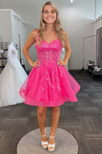 Mila |A-line Spaghetti Straps Sequins Tulle Homecoming Dress BM bride