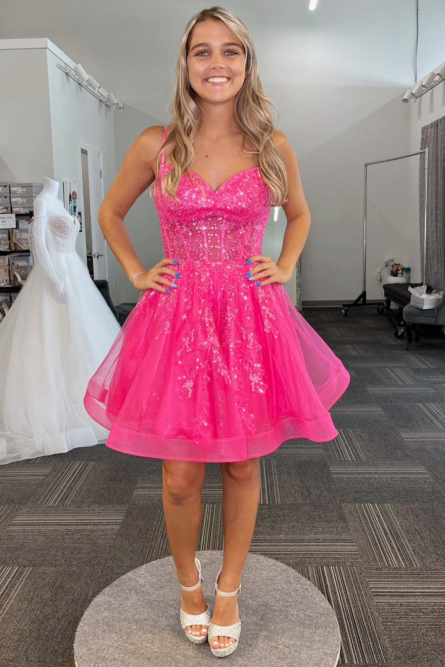 Mila |A-line Spaghetti Straps Sequins Tulle Homecoming Dress BM bride