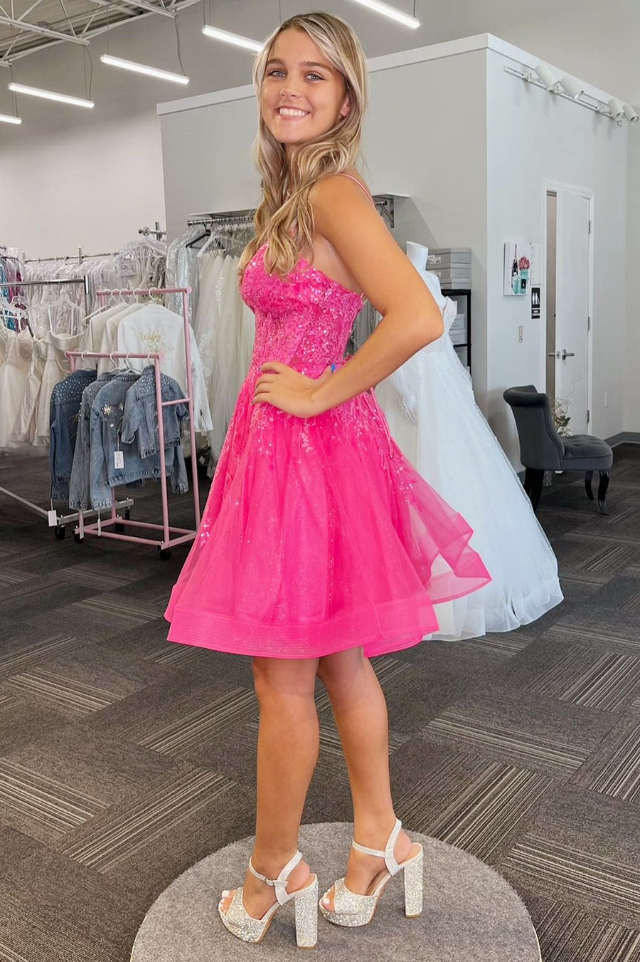Mila |A-line Spaghetti Straps Sequins Tulle Homecoming Dress BM bride