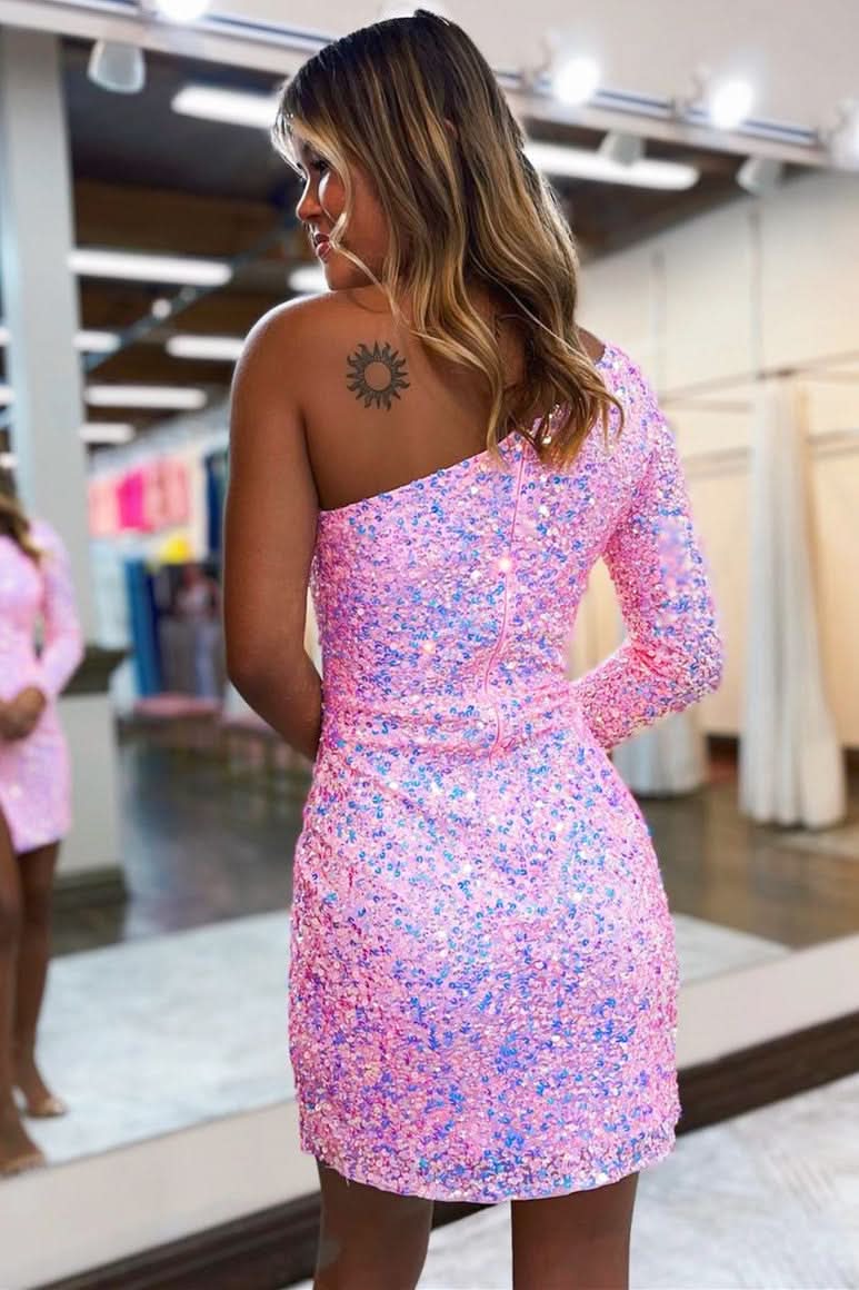 One Shoulder Sheath Homecoming Dress with Slit BM bride