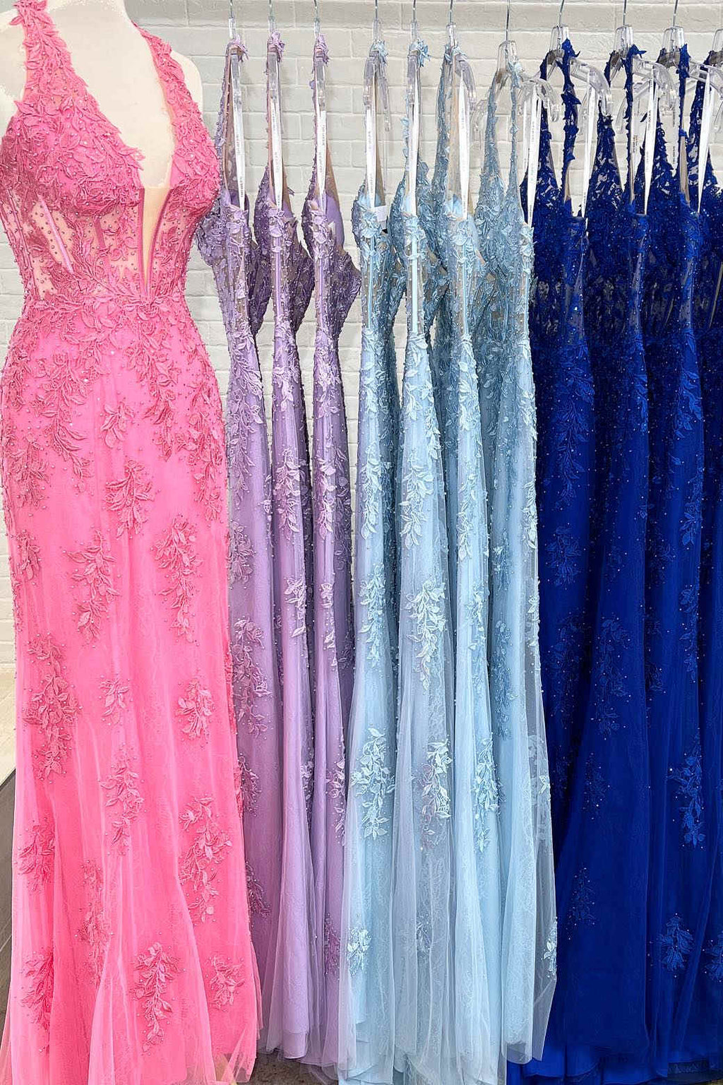 Charming Sheath Halter Lace Tulle Prom Dress with Appliques BM bride