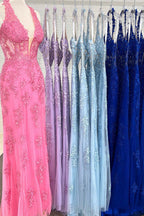 Charming Sheath Halter Lace Tulle Prom Dress with Appliques BM bride