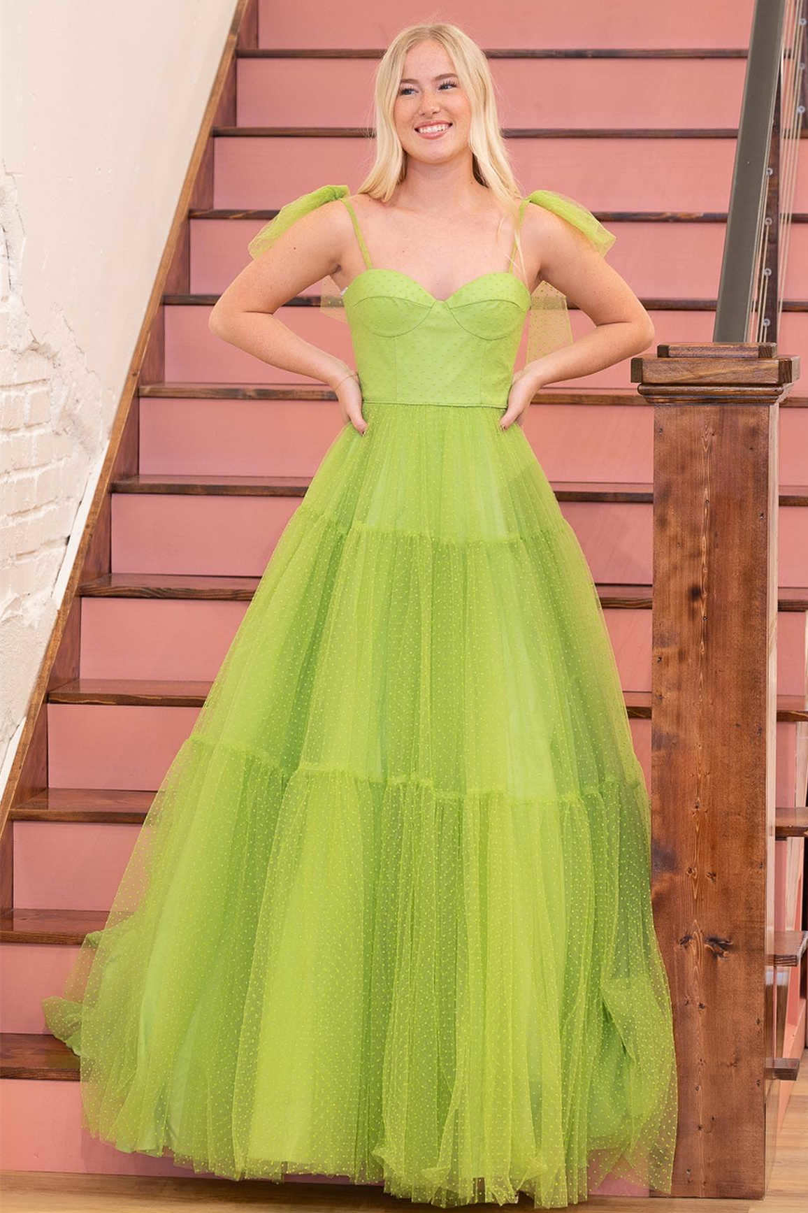 Sweet A-Line Sweetheart Dot Tulle Prom Dress BM bride