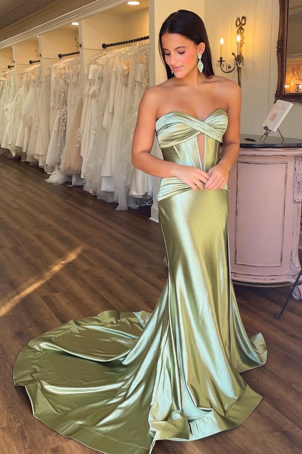 Captivating Sweetheart Satin Mermaid Long Prom Dress with a Unique Design BM bride