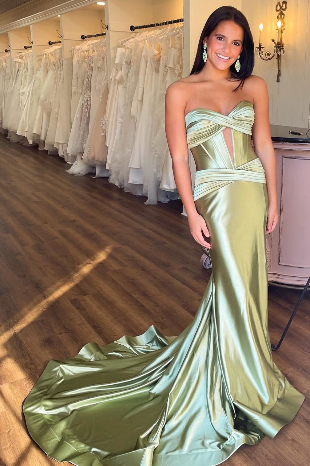 Captivating Sweetheart Satin Mermaid Long Prom Dress with a Unique Design BM bride