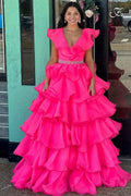 Enchanting V-Neck Hunter Green Beaded Tulle Prom Dress with a Sultry Slit BM bride
