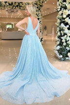 Vibrant A-Line Plunging V Neck Sequins Prom Dress BM bride