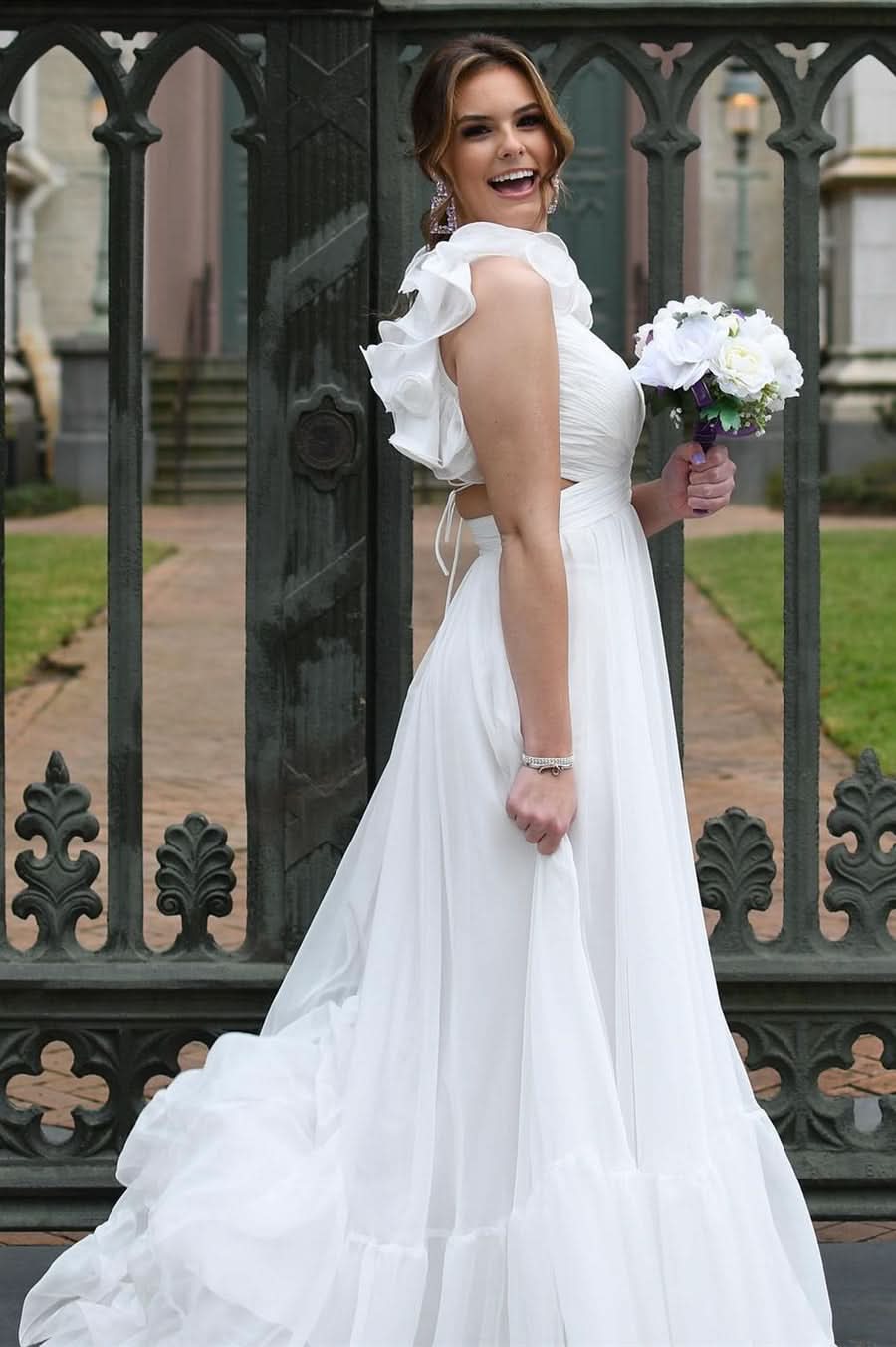 Charming Lace-Up Fuchsia V-Neck Ruffle Pleated Long Prom Dress BM bride