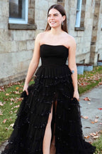 Delicate Light Blue Strapless Layered Tulle Prom Dress with Sequins BM bride