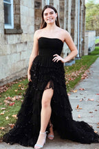 Delicate Light Blue Strapless Layered Tulle Prom Dress with Sequins BM bride