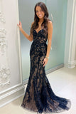Chic Sweetheart Black Lace Appliques Mermaid Prom Dress BM bride