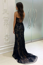 Chic Sweetheart Black Lace Appliques Mermaid Prom Dress BM bride