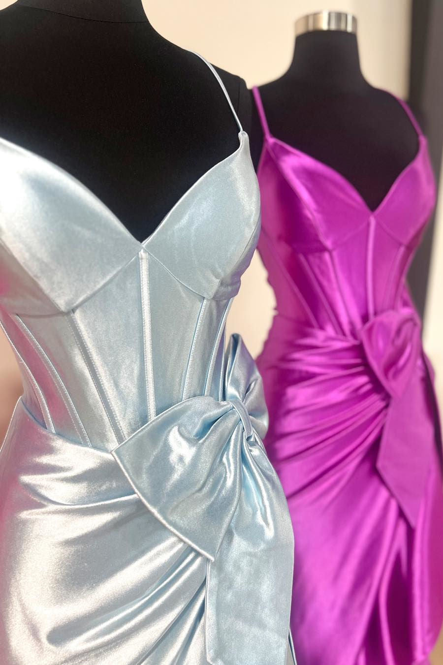 Stylish Straps V-Neck Satin Mermaid Prom Dress with Bow BM bride