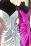 Stylish Straps V-Neck Satin Mermaid Prom Dress with Bow BM bride