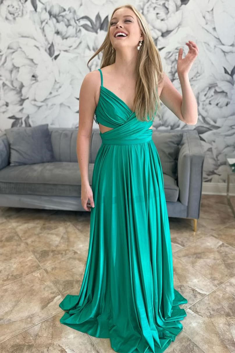 Elegant Emerald Green Pleated A-Line Formal Dress BM bride