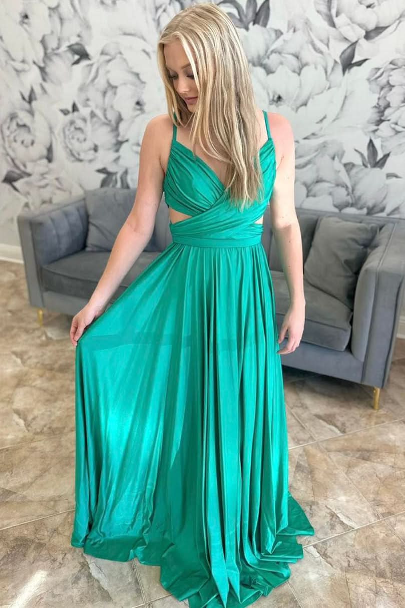 Elegant Emerald Green Pleated A-Line Formal Dress BM bride