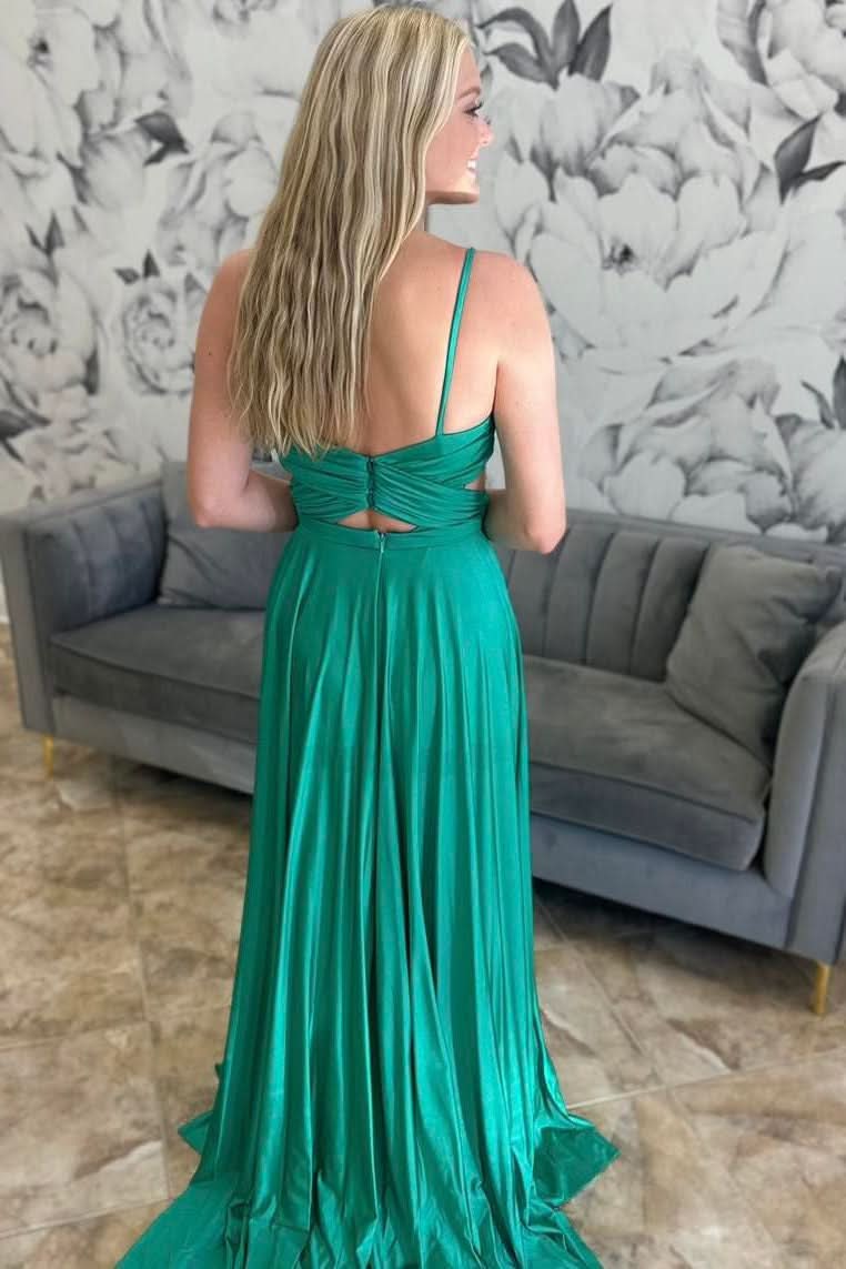 Elegant Emerald Green Pleated A-Line Formal Dress BM bride