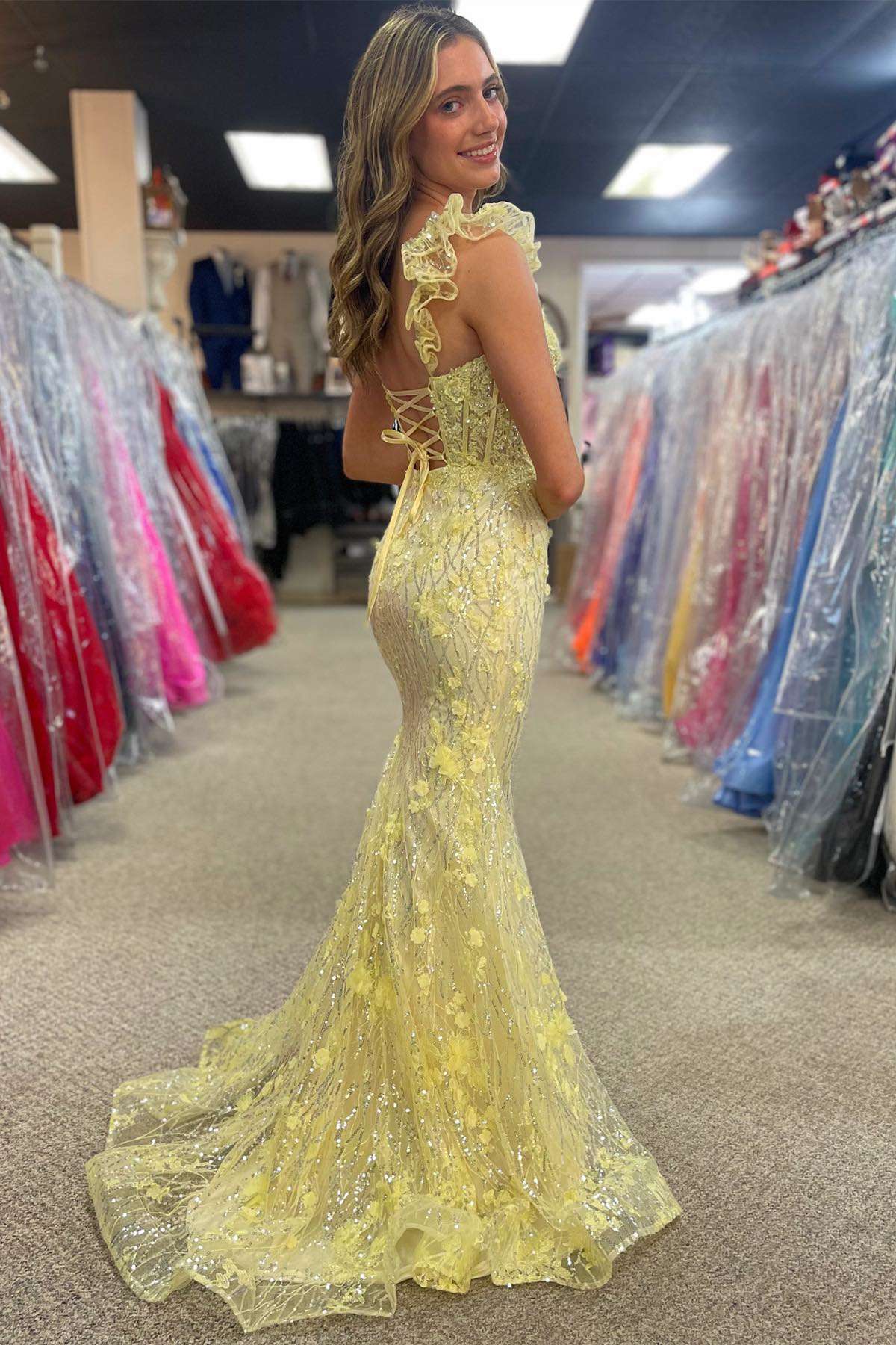 Alluring Blue Mermaid One Shoulder Long Prom Dress with Beautiful Beading BM bride