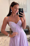 Stunning Strapless Lilac Corset A-Line Prom Dress with Rhinestones BM bride