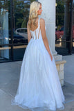 Elegant Square Neck White Sequin A-Line Prom Dress BM bride