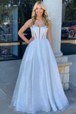 Elegant Square Neck White Sequin A-Line Prom Dress BM bride