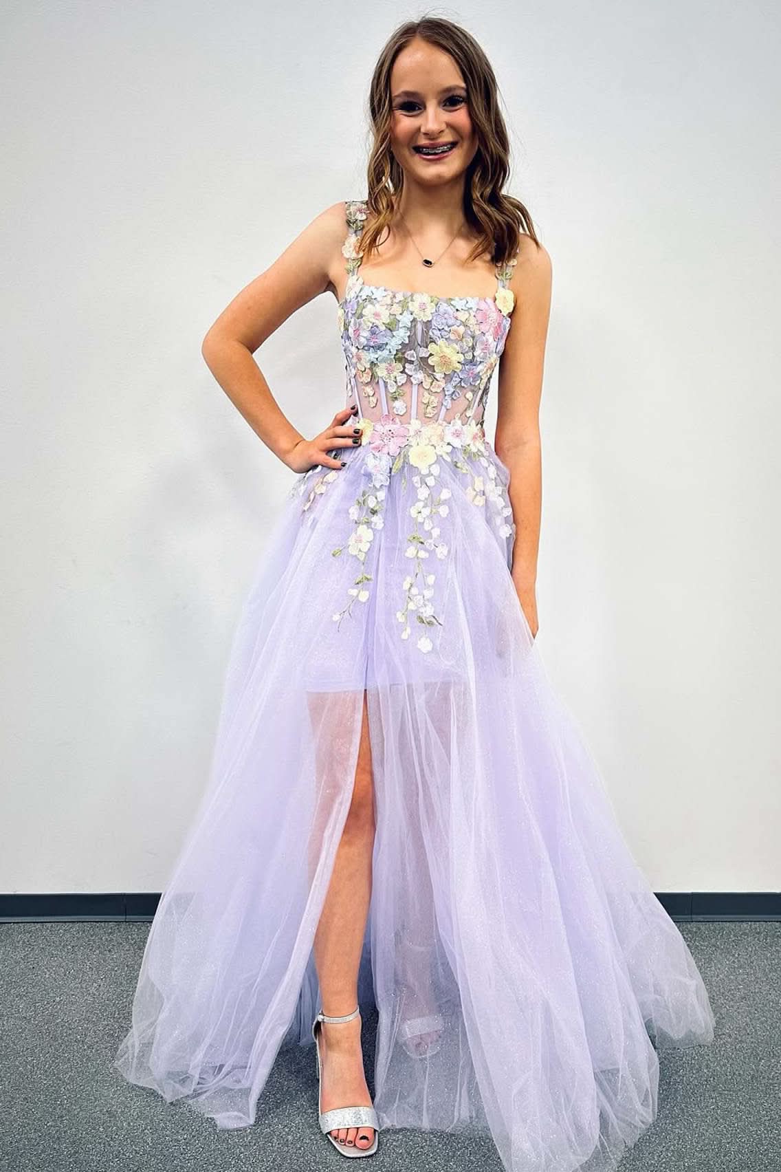 Lovely Lavender Straps Floral Short Party Dress with Detachable Cape BM bride
