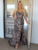Fierce Leopard Print Ruffled Corset Prom Dress with Slit