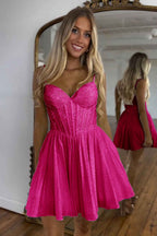 Sparkly A Line White Beaded Corset Short Homecoming Dress