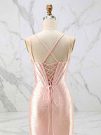 Glamorous Pink Shimmer Satin Corset Prom Dress with Crystal Bust